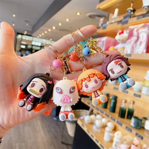 2021 Anime Demon Slayer Kimetsu No Yaiba Keychain Kamado Nezuko 3D Rubber Pendant Keyring Cosplay Props Accessories Gift Jewelry