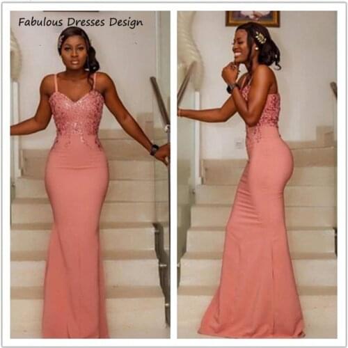 2021 Applique Lace Mermaid Bridesmaid Dresses Long Sweetheart Spaghetti Strap Chic Wedding Party Dress Robe De Soiree De Mariage