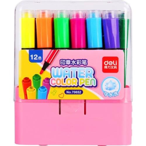70652 Watercolor Pen with Seal 12 Color Large Capacity Watercolor Pen Wholesale of Childrens Paint brushes