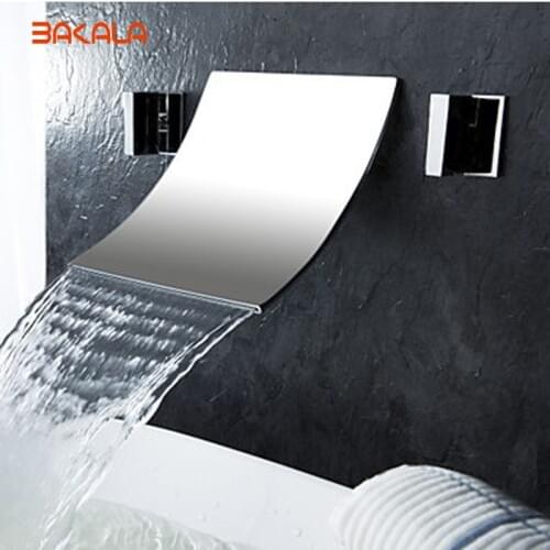 Freeshipping BAKALA Luxury 3 holes faucet Wall mounted waterfall sink faucet waterfall high tap brass basin mixer LT-304-2