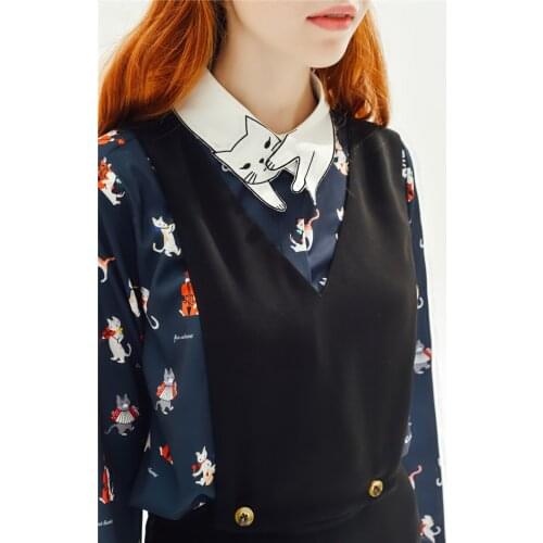 British retro original fake cat comfortable breathable cotton embroidered ladies fake collar false shirt decorated female Motif