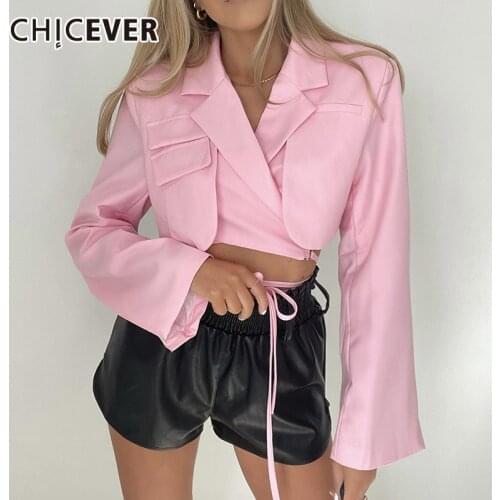 CHICEVERSlim Minimalist Bandage Blazer For Women Notched Collar Long Sleeve Lace Up Sexy Blazers Female 2021 Clothes Fashion New