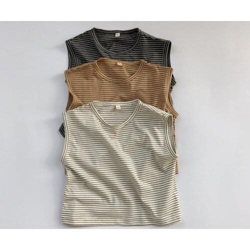 Kids Clothes Childrens Vest 2021 Summer New Boys Girls Baby Loose Round Neck Striped T-shirt Vests Toddler Casual Cotton Tops