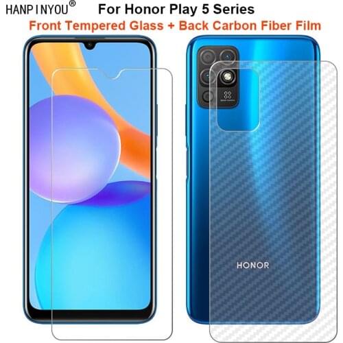 For Huawei Honor Play 5 5T Active / Youth / Lite 5G 1 Set = Soft Back Carbon Fiber Film + Tempered Glass Front Screen Protector