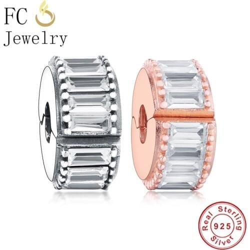 FC Jewelry Fit Original Brand Charm Bracelet 925 Silver Australian Rose Gold Natural Stone Bead Clip Stopper Making Berloque