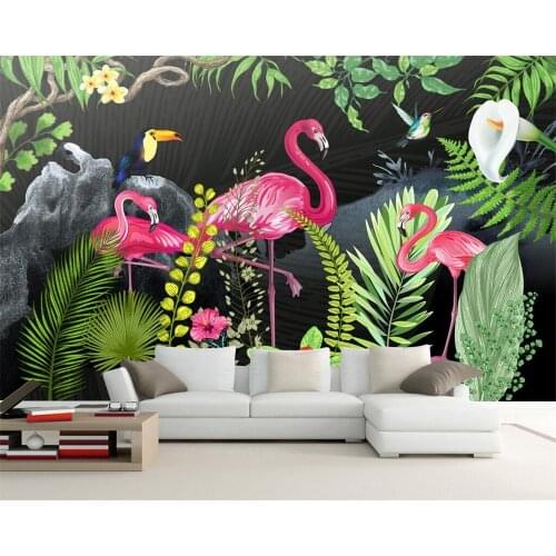 Beibehang Custom wallpaper murals hand drawn tropical rainforest flamingo living room sofa TV backdrop walls murals 3d wallpaper
