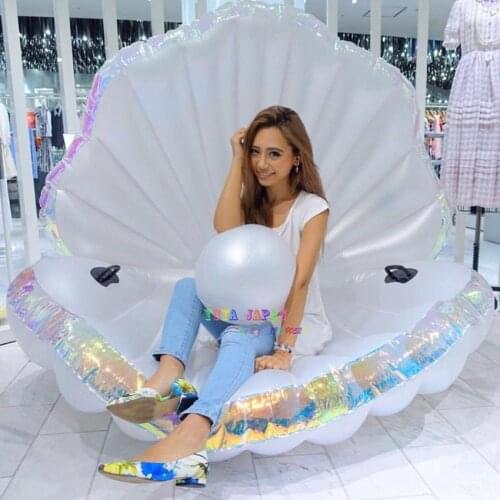 Giant Pearl Scallops Inflatable Pool Float Shell Mattress Lounger With Handle And Pearl Ball Water Sofa Party Toys Swimming Ring