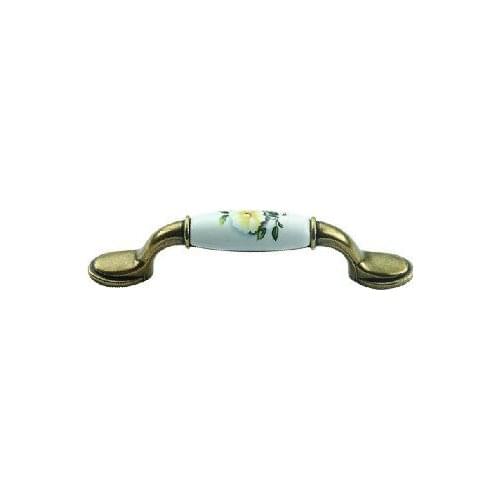 Camellia Ceramic Handle Western-style antique copper furniture handle drawer wardrobe cupboard door handle 1139-K18