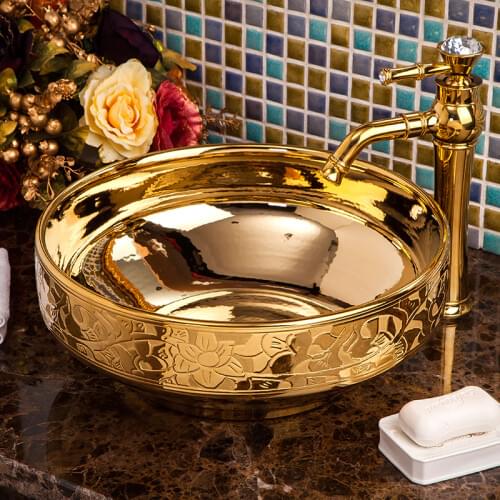 China Artistic Handmade Europe Vintage Lavabo Washbasin Ceramic Bathroom Sink Art Counter Top jingdezhen bathroom washbasin