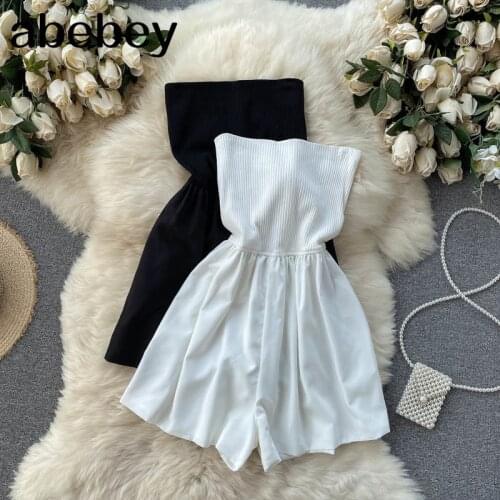 Women Slim Elastic Rompers Slash Neck Off-Shoulder Sleevless Jumpsuit Summer Casual Wide Leg Print Short Rompers