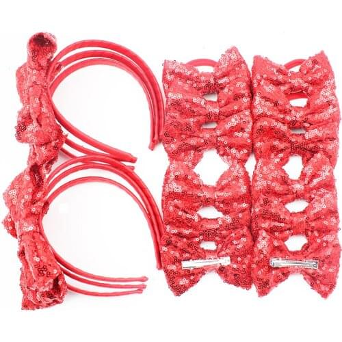 Red Sequin Bow Headband for Girls,Glitter Tooth Bows for Baby Hair Accessories,Bling Headbands for Kids Teens Childrens 19