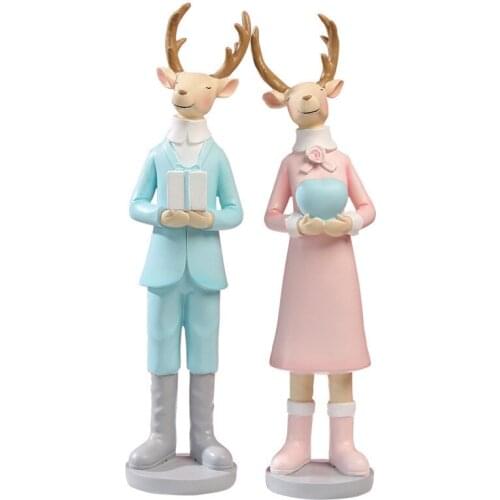 Nordic Style Creative Resin Craft Couples Elk Home Decoration Children Cute Elk Craft Gift Gift Ornaments