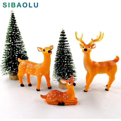 Hot Simulation Christmas Deer Family Tree Figurine Animal Model Home Decor Miniature Fairy Garden Decoration Accessories Modern