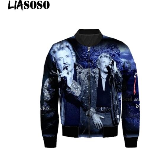 LIASOSO Rock Hip Hop Flight Jacket Johnny Hallyday 3D Print Mens Fashion Windbreaker Fashion Womens Streetwear Sweatshirt Tops