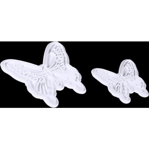 New 2pcs Butterfly Shaped Cake Plunger Cutter Lovely Fondantcake Butterfly Decor PressMold Stamp DIY Baking Decoration Mold Tool