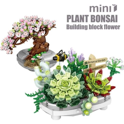 New Bouquet Potted Building Blocks Plant Cherry Tree Succulent Potted DIY Assembled Model Building Blocks Childrens Toy Gift