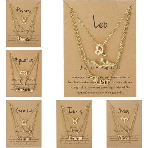 New Zodiac Constellation Necklaces Jewelry for Women Antique Style Designed 12 Horoscope Taurus Aries Leo Necklaces Jewelry Gift