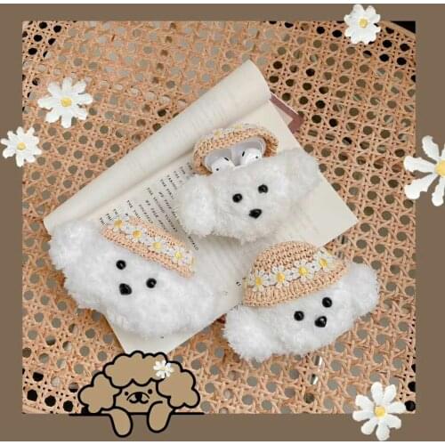 Plush straw hat Teddy Bear Case for Apple Airpods 1 2 pro Bluetooth Earphone Charge Case Protective Cases Skin Accessories