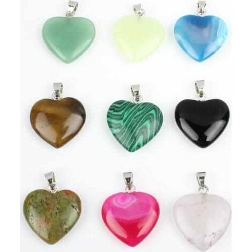5Pcs Natural Stone Semi-precious Pendants Heart shape 10 Colors For your Choice HandmadeDIY Necklace Jewelry Accessories 20*22mm
