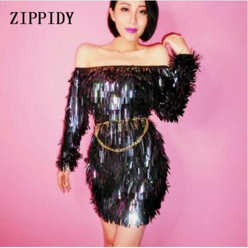 Rom Celebrate Flash chip Dresses Evening Wear Fashion Sparkly Colorful Sequins Dress Women Birthday Shining Costume P