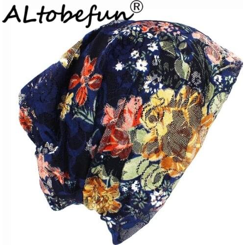 ALTOBEFUN Autumn Spring Thin Women Skullies Beanies Lady Fashion Lace Design Hats For Girl Hot Feminino Turban Caps HT901