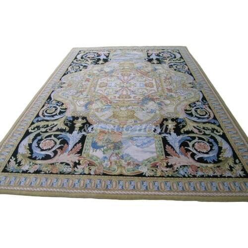 Free shipping 11'x16' 90Line Aubusson Design Savonnerie rug hand knotted wool renaissance carpet for home decoration