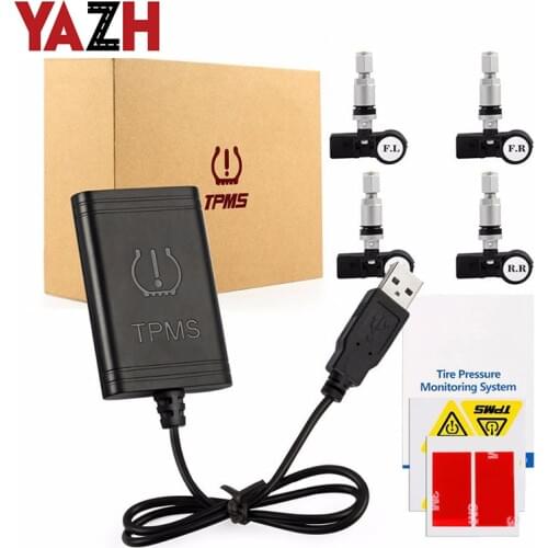 YAZH 2020 new car USB TPMS plug and play tire pressure monitoring system 4 wireless internal sensor version for Android devices