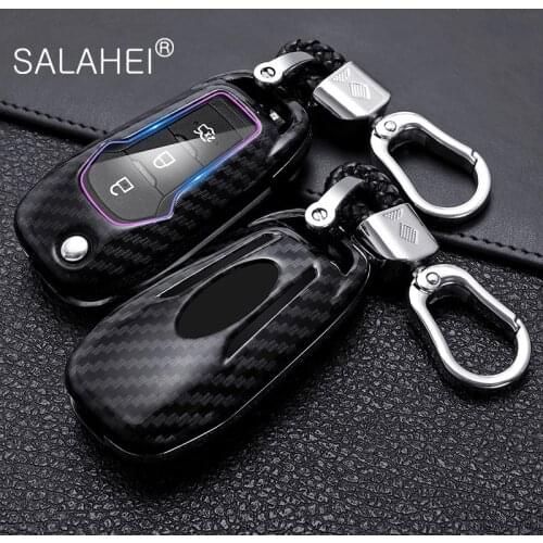 Carbon Fiber ABS Car Folding Key Cover Case For Ford Ranger Fiesta Mondeo Mk4 Escort Everest 2019 S Max Kuga2 Focus MK3 Ecosport