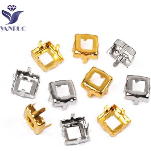 YANRUO 4428 4447 Princess Square Metal Claw Settings Silver Gold Plated Copper Studs Strass Handicraft Rhinestones On Clothes
