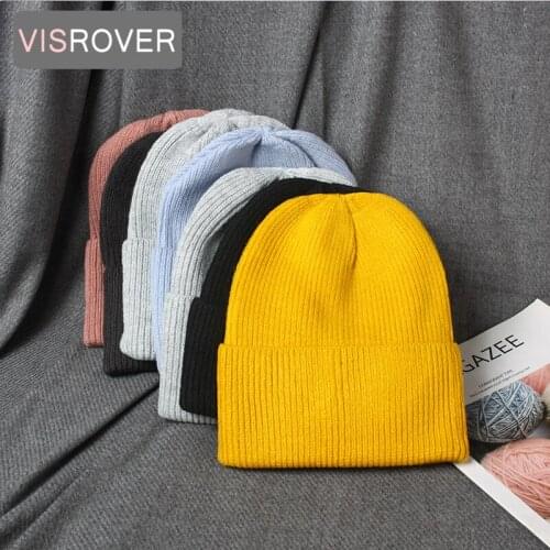 VISROVER 7 colorways acrylic woman winter hat solid color unisex autumn beanies best matched Warm soft bonnet skullies hat Gift