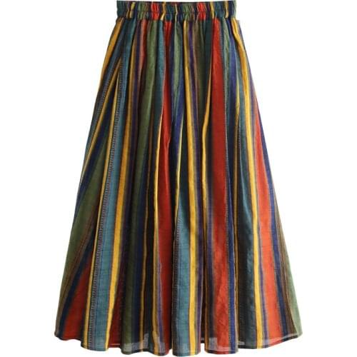 Spring Summer Casual Striped Cotton Linen Skirt Womens Thin Holiday Style 2021 New Cotton A-line Skirts 127A