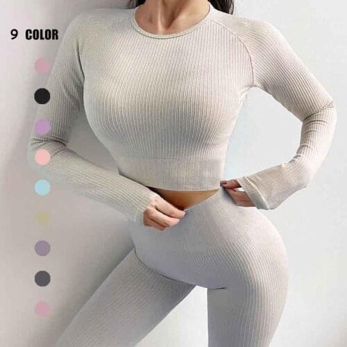 2 Pcs Yoga Set Seamless Solid Color Sports Set Bra Short Sleeve Long Sleeve Top Bubble Butt Leggings Shorts Women Gym Outfit Set
