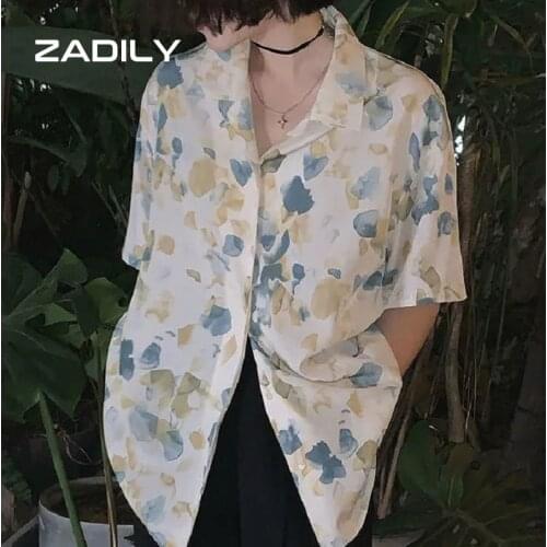 ZADLIY Chic Korea Style Oversize Print Women Thin Shirt Short Sleeve Button Ladies Blouse 2021 Summer Loose Female Clothing Tops