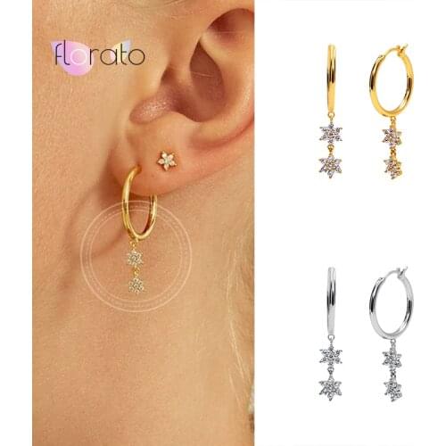 925 Sterling Silver Ear Buckle Hoop Earrings Flower Cluster Crystal Earrings for Women Wedding Party Jewelry Accessories