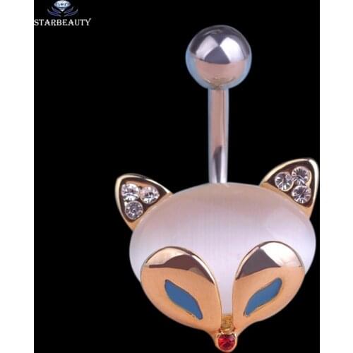 Cute Fox 316L Steel Navel Belly Button Earring Nature Opal Stone 14G Piercing Nombril For Women 14G Bar Sexy Body Rings