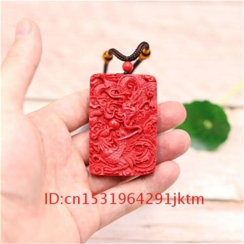 Chinese Woman Necklace Jewellery Amulet Hand Gifts Men Organic Carved Cinnabar Natural Fashion Pendant Charm Dragon Phoenix Red