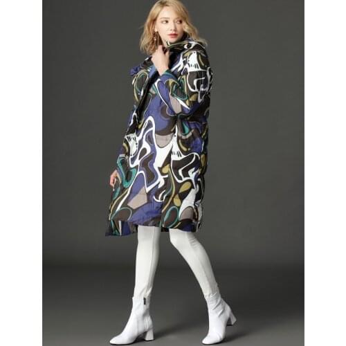 90% white duck women winter hooded coat, long fashion parka, down jacket, chamarras de Mujer, lyh-0086