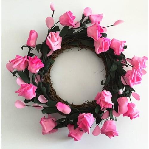 1pcs/lot 14 Inch Artificial Pink Foam Rose Floral Flower Twig Wreath Free Shipping
