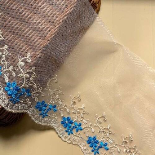 2Yards Flower Embroidered Lace Trims Blue Mesh Tulle Costume Decorative Applique Trimmings Laces Fabric DIY Craft Handmade