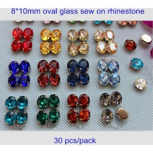 30pcs 8*10mm Oval Sew On Bead With 4 Hole Silver-Colored Claw,Sew On Crystals Sew On Bead For Dress,Hats,Shoes Decoration