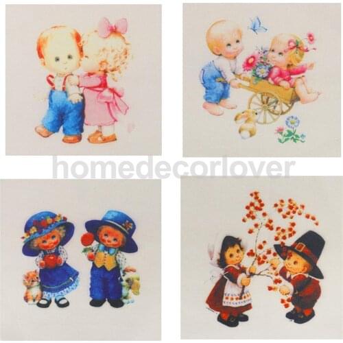 4pcs Little Angel babies Hand Dyed Cotton Linen Quilt Fabric for Patchwork Home Textile Decor Sewing Craft DIY