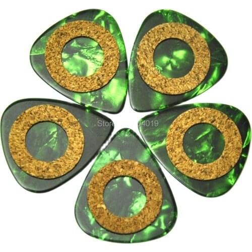 40pcs New Medium 0.71mm Antiskid Cork Grip Celluloid 351 Guitar Picks Plectrums Pearl Green