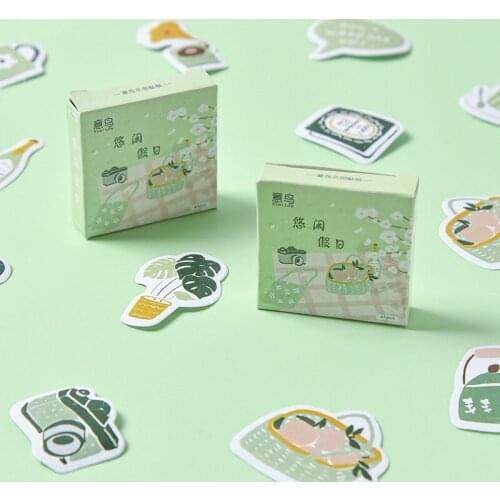 45pcs boxed stickers Leisure holiday Kawaii Cartoon Diary Album Stationery Sticker aesthetic Decorative collage planner Album
