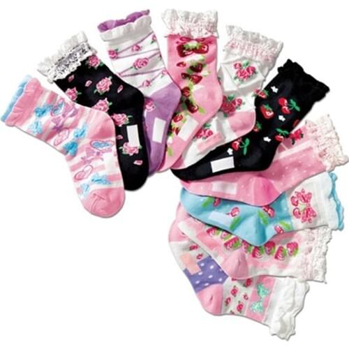 W108 Free shipping 4-7 years old puff lace floral pattern female socks cotton socks for children