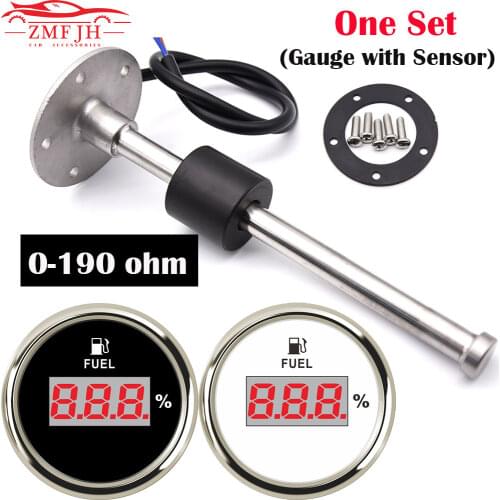 0-190 ohm Digital Fuel Level Gauge For 150MM 200MM 250MM 400 500MM Oil Fuel Sent Unit Sensor 52mm Auto Digital Fuel Level Gauge