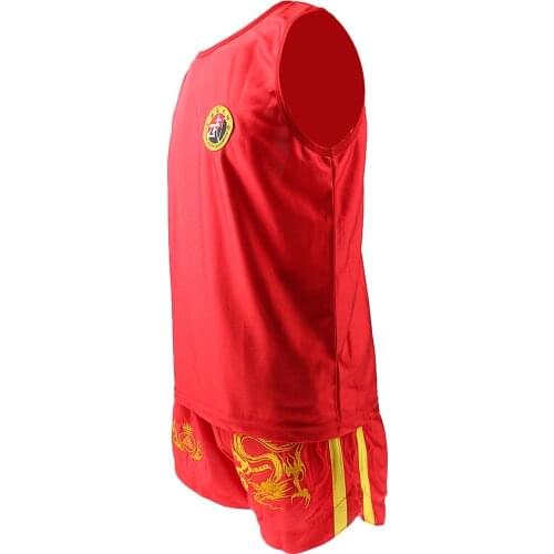 Breathable Polyester Thai Kick Boxing Uniform Chinese Style Sanda Combat Shorts Clothes L - Red