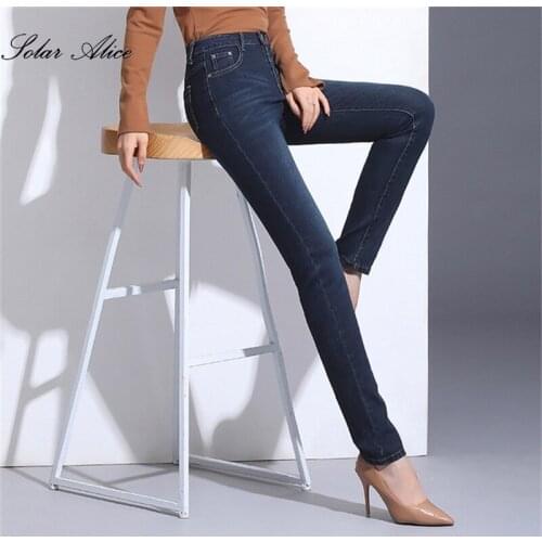 Free Shipping 2021 Womens Spring And Autumn New High-Waisted Straight-Leg Jeans Stretched High And Thin Casual Pants