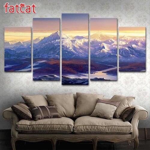 FATCAT Natural mountain view 5 piece Diy Diamond Painting Cross Stitch full Square Round Diamond Embroidery kits Decor AE2237