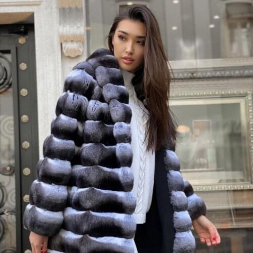 FURSARCAR 2021 High Quality Real Rex Rabbit Fur Fashion Natural Fur Medium Imitate Chinchilla Fur Coat Thick Warm Winter Clothes