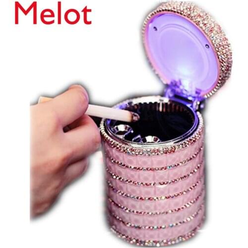 High-End Luxury Car Lady Ashtray LED Light Metal Diamond-Embedded Fashion Modern Car Pinbao Home Decoration